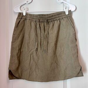 Just Living Linen Rayon Khaki Short A-Line Skirt Drawstring Pockets Size S
